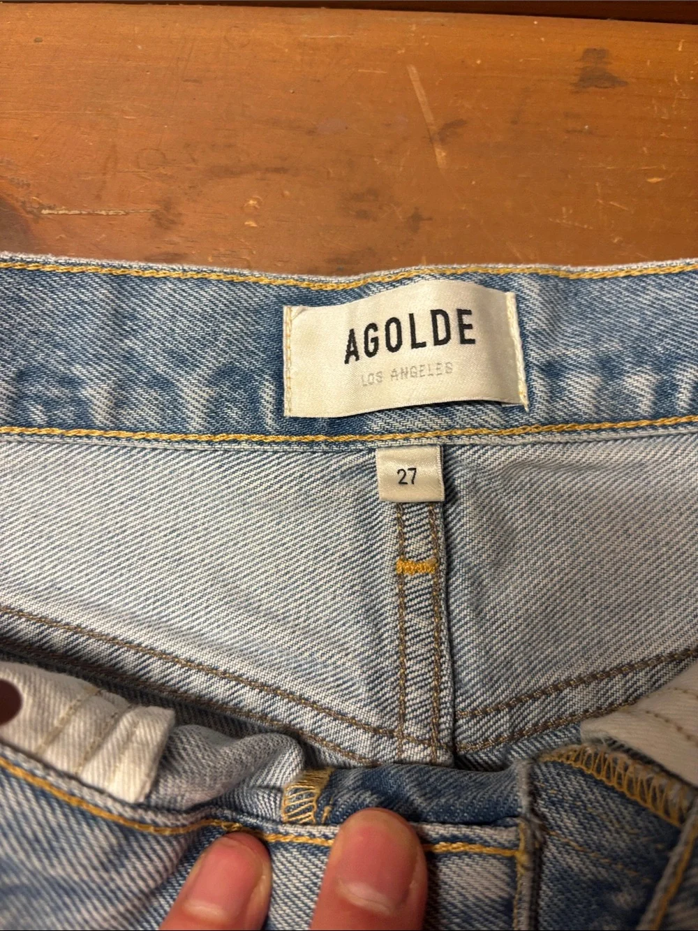 Agolde Light Wash Distressed Denim Shorts